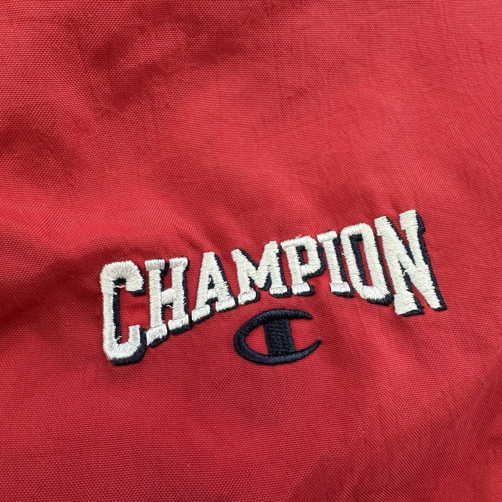 Vintage 90s Champion Nylon V-Neck Pullover Men's L Red Logo Windbreaker - Picture 4 of 11